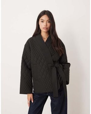 Aware Quilted Clean Wrap Tie Side Jacket - Black