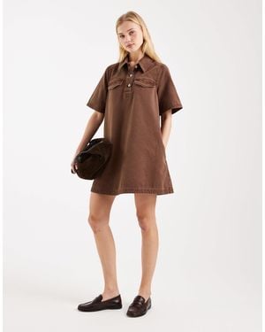 Tommy Hilfiger A-Line Denim Mini Dress - Brown