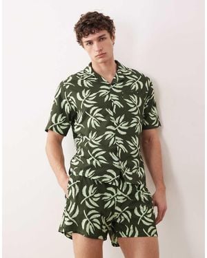 Free Society Palm Print Short Sleeve Beach Shirt - Green