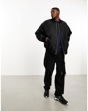 Dr. Denim Hector Oversized Bomber Jacket With Pocket On Sleeve - Black