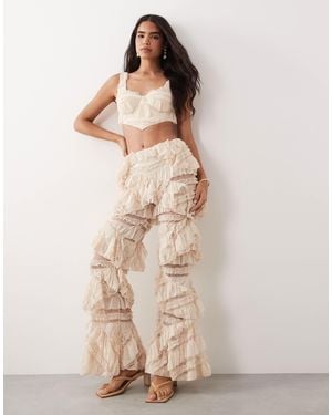 ASOS Co-ord Ruffle Detail Wide Leg Pants - Natural