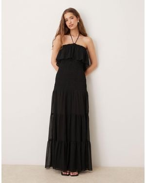 Mango – chiffon-maxikleid mit neckholder - Schwarz