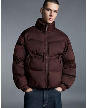 Bershka Technical Padded Jacket - Brown