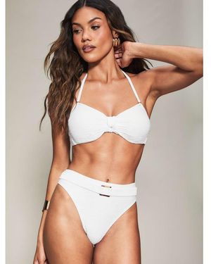 KBX Knickerbox Bridal Crinkle Texture High Waist Bikini Bottoms - White