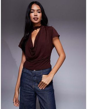 ASOS Top Semitrasparente Color Cioccolato Con Scollo Ad Anello Profondo - Blu