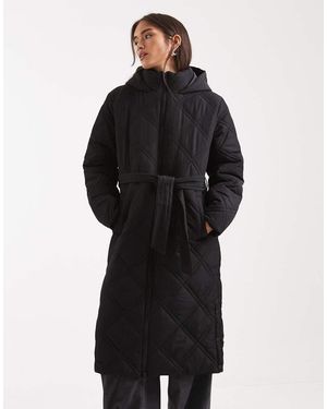 Threadbare Cappotto Taglio Lungo Trapuntato Con Cintura - Nero