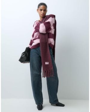 Pieces Pull en maille épaisse à rayures bordeaux et s - Rose