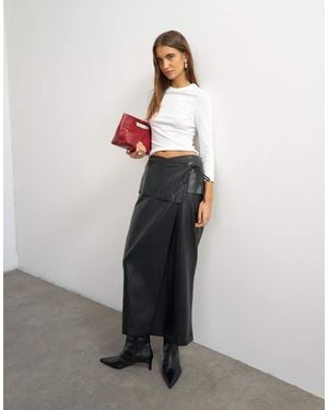 TOPSHOP Imitatieleren Maxirok Met Overslag En Strikdetail - Grijs