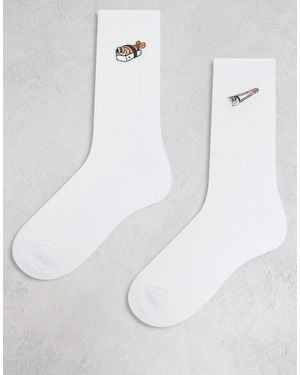 ASOS 2 Pack Socks With Sushi Embroidery - White
