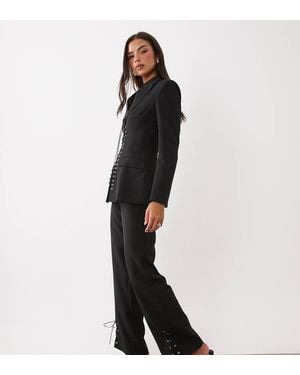 Kaiia Exclusivo Pantalón De Pernera Recta De Sastre Con Detalle De Ojales Y Bajo Con Cordones, De Conjunto, En - Negro