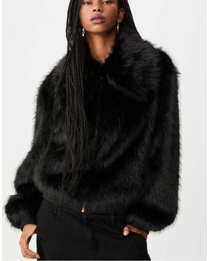 Stradivarius Faux Fur Jacket With Zip - Black