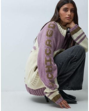 Daisy Street Oversize-cardigan mit reißverschluss und sportivem grafikprint - Grau