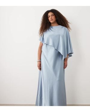 Forever New Vestido Largo Empolvado Con Capa Asimétrica - Azul