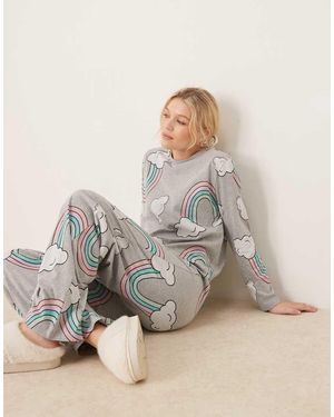 ASOS Pyjamaset Van Top Met Lange Mouwen En Broek Met Regenboogprint - Grijs