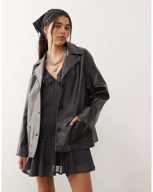Reclaimed Vintage Boxy Fit Leather Look Blazer - Grey
