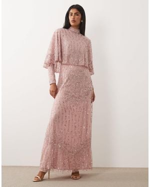 Beauut Embellished Cape Detail Maxi Dress - Pink
