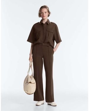 Oysho Utility Short-Sleeve Sweatshirt With Cotton Piqué - Brown