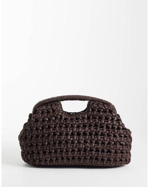 Mango Large Woven Clutch Bag - Brown