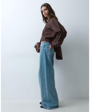 ASOS Oversized High Low Hem Raglan Sleeve Shirt - Blue
