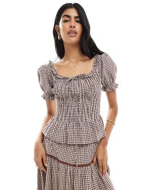 Daisy Street Short Sleeve Shirred Top - Gray