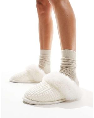 ASOS Zaria Waffle Detail Mule Slippers - White