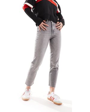 ONLY Emily High Waisted Straight Leg Jeans With Raw Hem - Gray