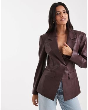 ASOS Tailored Faux Leather Blazer - Brown