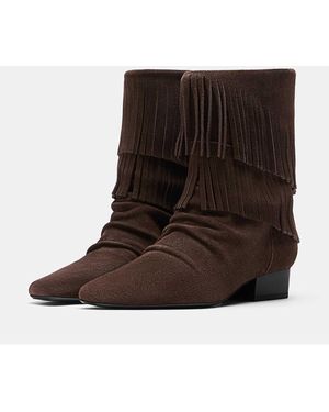 Stradivarius – flache stiefeletten aus leder - Braun