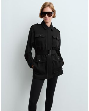 Oysho Long Cotton Piqué Pockets Jacket - Black