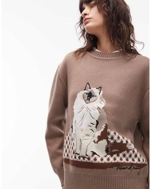 House Of Sunny Ragdoll Cat Crew Neck Jumper - Brown