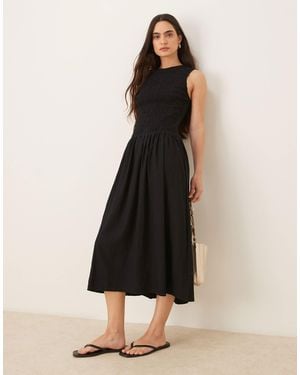 Mango Shirred Body Dropped Waist Midi Dress - Black