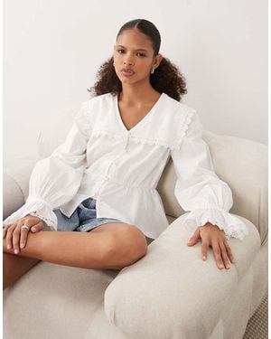 Barbour Tisbury Long Sleeve Collared Lace Broderie Blouse - Natural