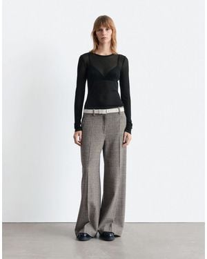 & Other Stories Co-ord Wool Tailored Wide Leg Pants Dark Beige Check - White