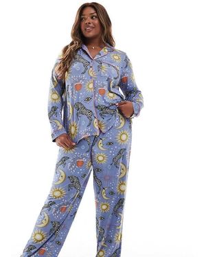 Chelsea Peers Pijama Con Estampado Cósmico De Pantalones Y Top De Manga Larga Exclusivo De Curve-Morado - Azul