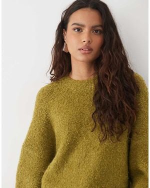 Pieces Frill Trim Boucle Knit Jumper With Wool - Green