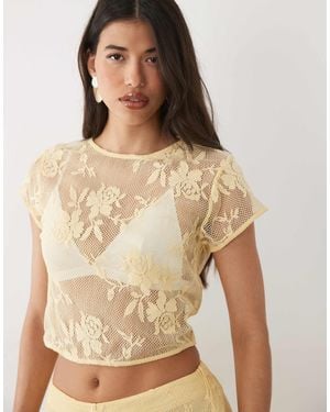 ASOS Crochet Floral Lace Baby Tee - Natural