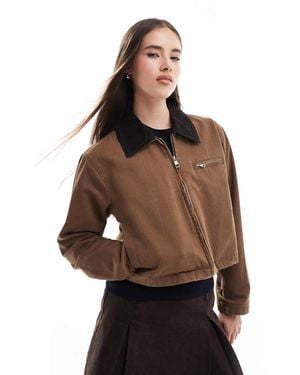 ONLY Cropped Barn Jacket With Cord Collar - Black
