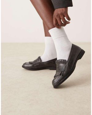 Glamorous Mocasines Negros Con Flecos De - Neutro