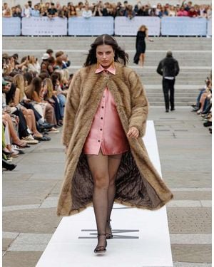 TOPSHOP Abrigo Largo Beis A Rayas Sin Solapas De Piel Sintética De -Neutro - Metálico