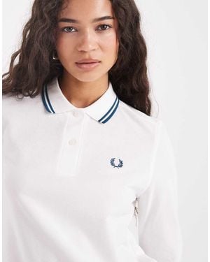 Fred Perry Polo De Manga Larga Con Ribetes Dobles De -Blanco
