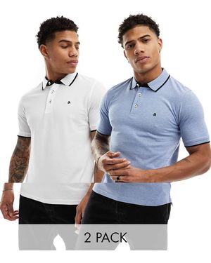 Jack & Jones 2 Pack Tipped Pique Polo - Blue