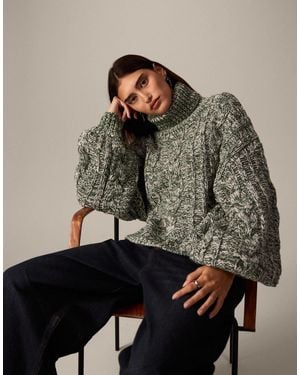 ARRANGE High Neck Twist Yarn Cable Sweater - Gray