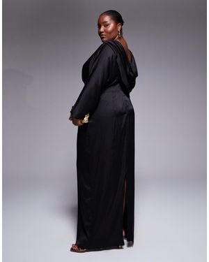 Tfnc Plus Long Sleeve Satin Cowl Back Maxi Dress - Black