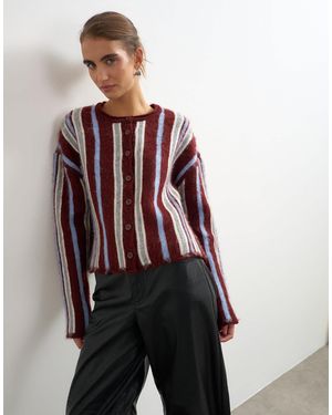 TOPSHOP Strick-cardigan mit rundhalsausschnitt und burgunderroten streifen