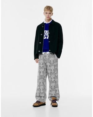 Pull&Bear Printed Baggy Jogger Jeans - Blue