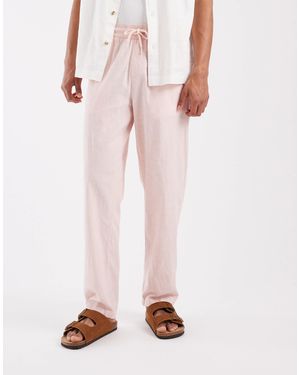 Blend – regular-fit-hose aus baumwollleinen - Pink