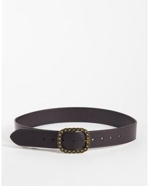 Hollister Faux Leather Belt With Rhinsetone Buckle - Grey