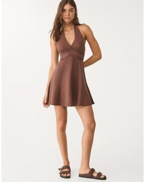 Stradivarius Short Linen Blend Halter Dress - Natural