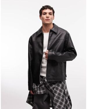 ASOS Faux Leather Harrington Jacket - Black