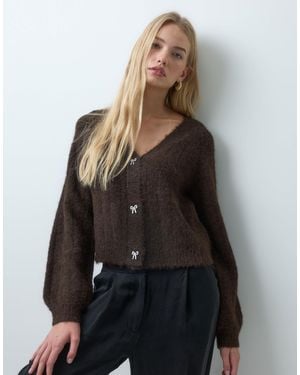 Vero Moda V-neck Cardigan With Bow Detail Buttons - Grey